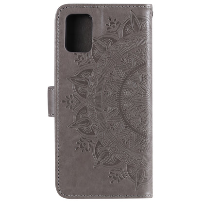 PU Leather Imprinted Mandala Pattern Wallet Stand Case with Strap for Oppo Reno6 Pro 5G (MediaTek)