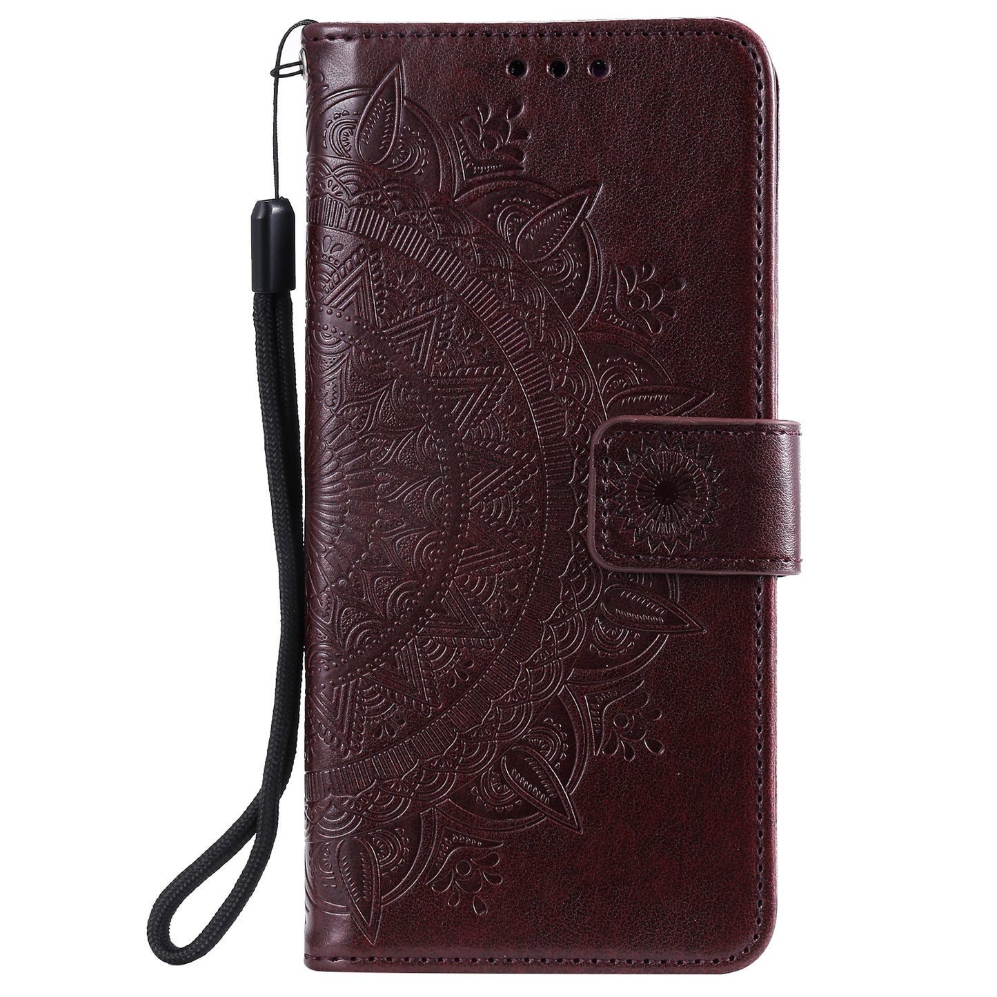 PU Leather Imprinted Mandala Pattern Wallet Stand Case with Strap for Oppo Reno6 Pro 5G (MediaTek)