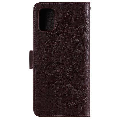 PU Leather Imprinted Mandala Pattern Wallet Stand Case with Strap for Oppo Reno6 Pro 5G (MediaTek)