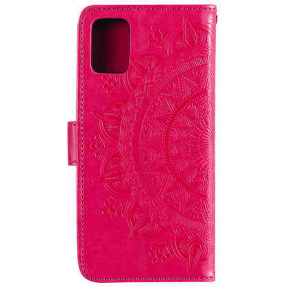 PU Leather Imprinted Mandala Pattern Wallet Stand Case with Strap for Oppo Reno6 Pro 5G (MediaTek)