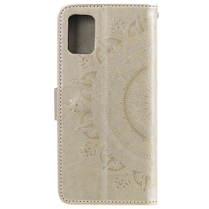 PU Leather Imprinted Mandala Pattern Wallet Stand Case with Strap for Oppo Reno6 Pro 5G (MediaTek)