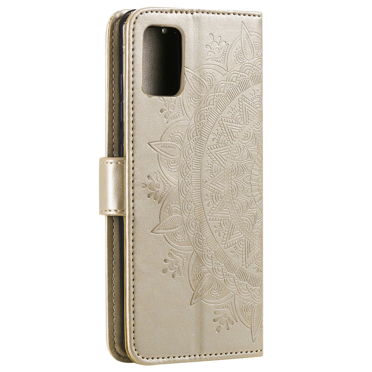 PU Leather Imprinted Mandala Pattern Wallet Stand Case with Strap for Oppo Reno6 Pro 5G (MediaTek)