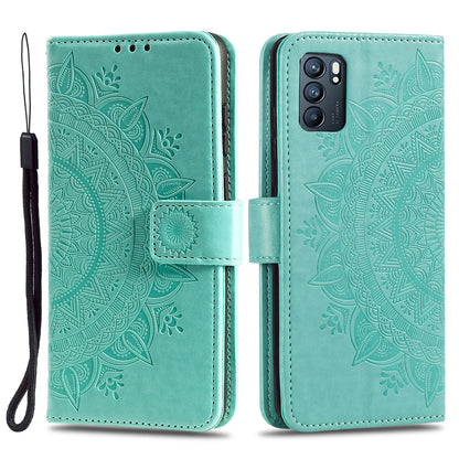 Phone Case Cover PU Leather Imprinted Mandala Pattern Wallet Stand Case for Oppo Reno6 5G