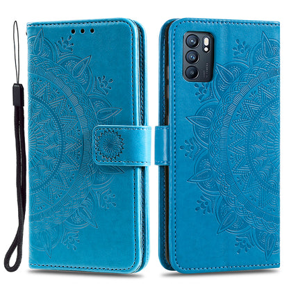 Phone Case Cover PU Leather Imprinted Mandala Pattern Wallet Stand Case for Oppo Reno6 5G