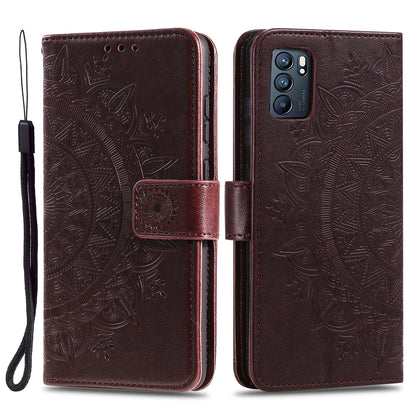 Phone Case Cover PU Leather Imprinted Mandala Pattern Wallet Stand Case for Oppo Reno6 5G