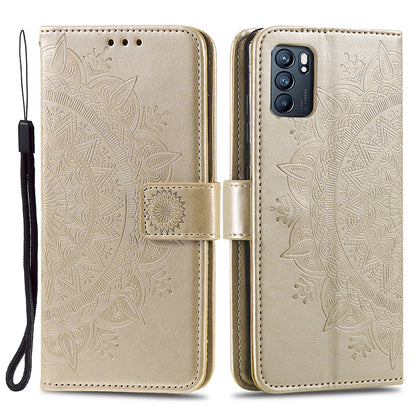 Phone Case Cover PU Leather Imprinted Mandala Pattern Wallet Stand Case for Oppo Reno6 5G