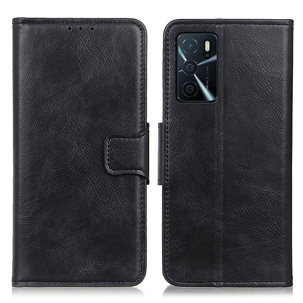 Crazy Horse PU Leather Wallet Protective Case Shell with Stand for Oppo A16/A16s/A54s