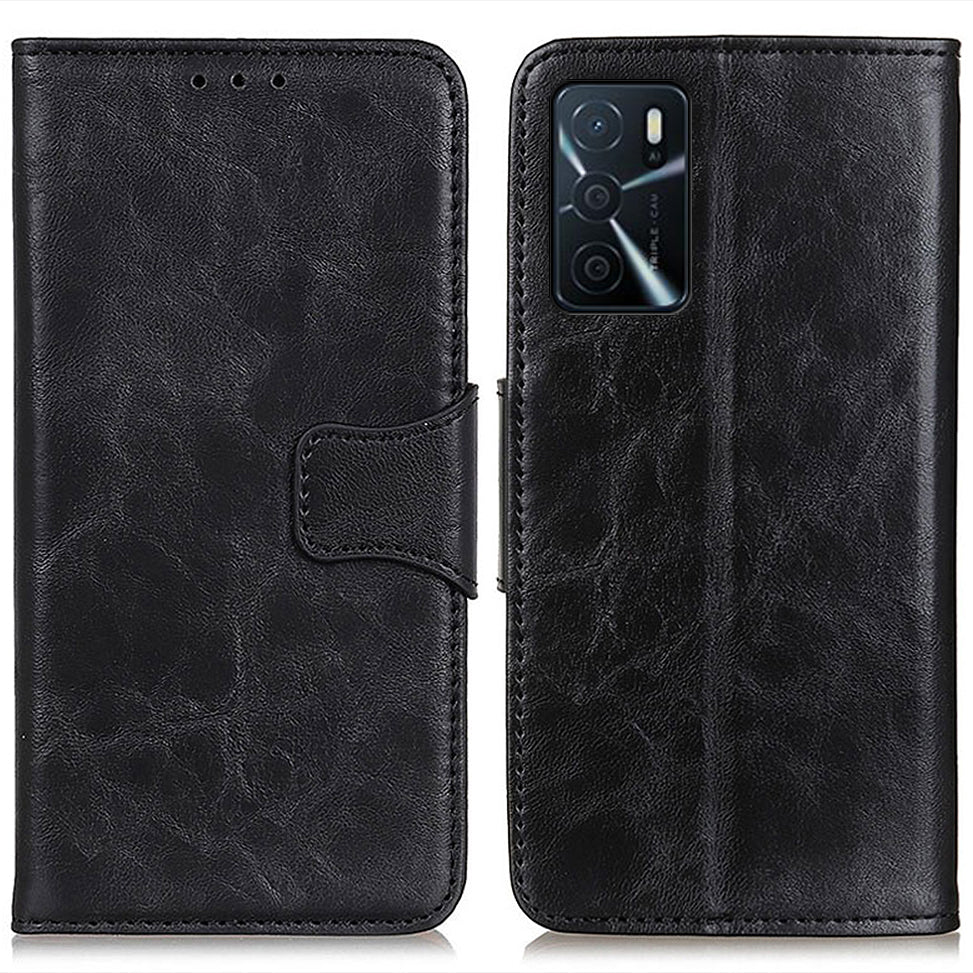 Split Leather Case Crazy Horse Style Phone Shell with Wallet and Stand for Oppo A16/A16s/A54s