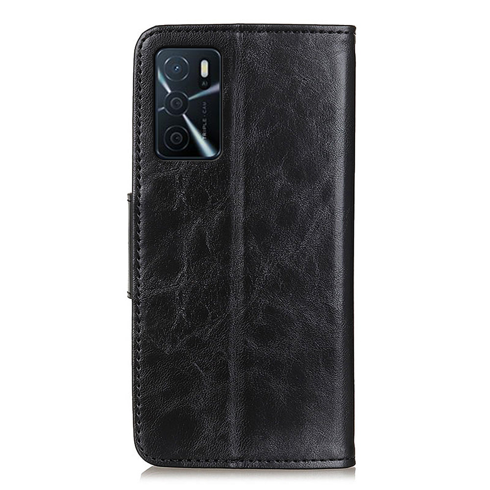 Split Leather Case Crazy Horse Style Phone Shell with Wallet and Stand for Oppo A16/A16s/A54s