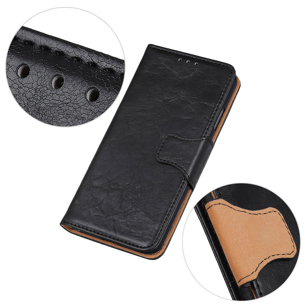 Split Leather Case Crazy Horse Style Phone Shell with Wallet and Stand for Oppo A16/A16s/A54s