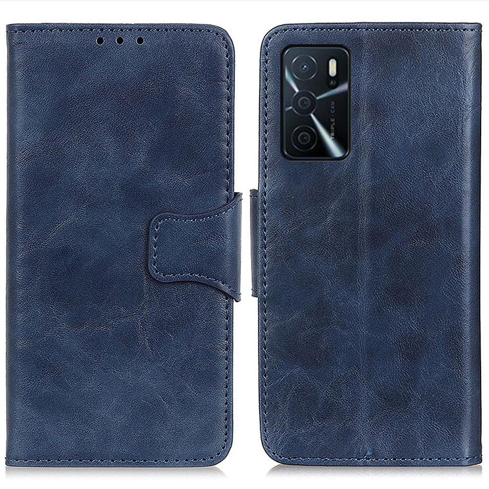 Split Leather Case Crazy Horse Style Phone Shell with Wallet and Stand for Oppo A16/A16s/A54s