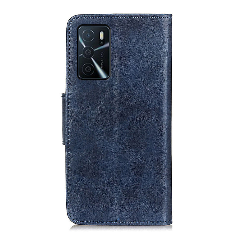 Split Leather Case Crazy Horse Style Phone Shell with Wallet and Stand for Oppo A16/A16s/A54s