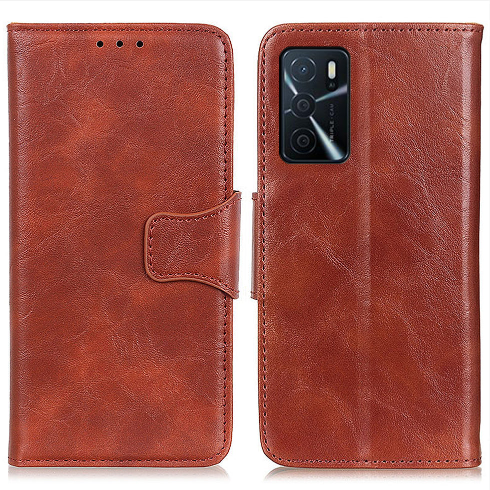 Split Leather Case Crazy Horse Style Phone Shell with Wallet and Stand for Oppo A16/A16s/A54s