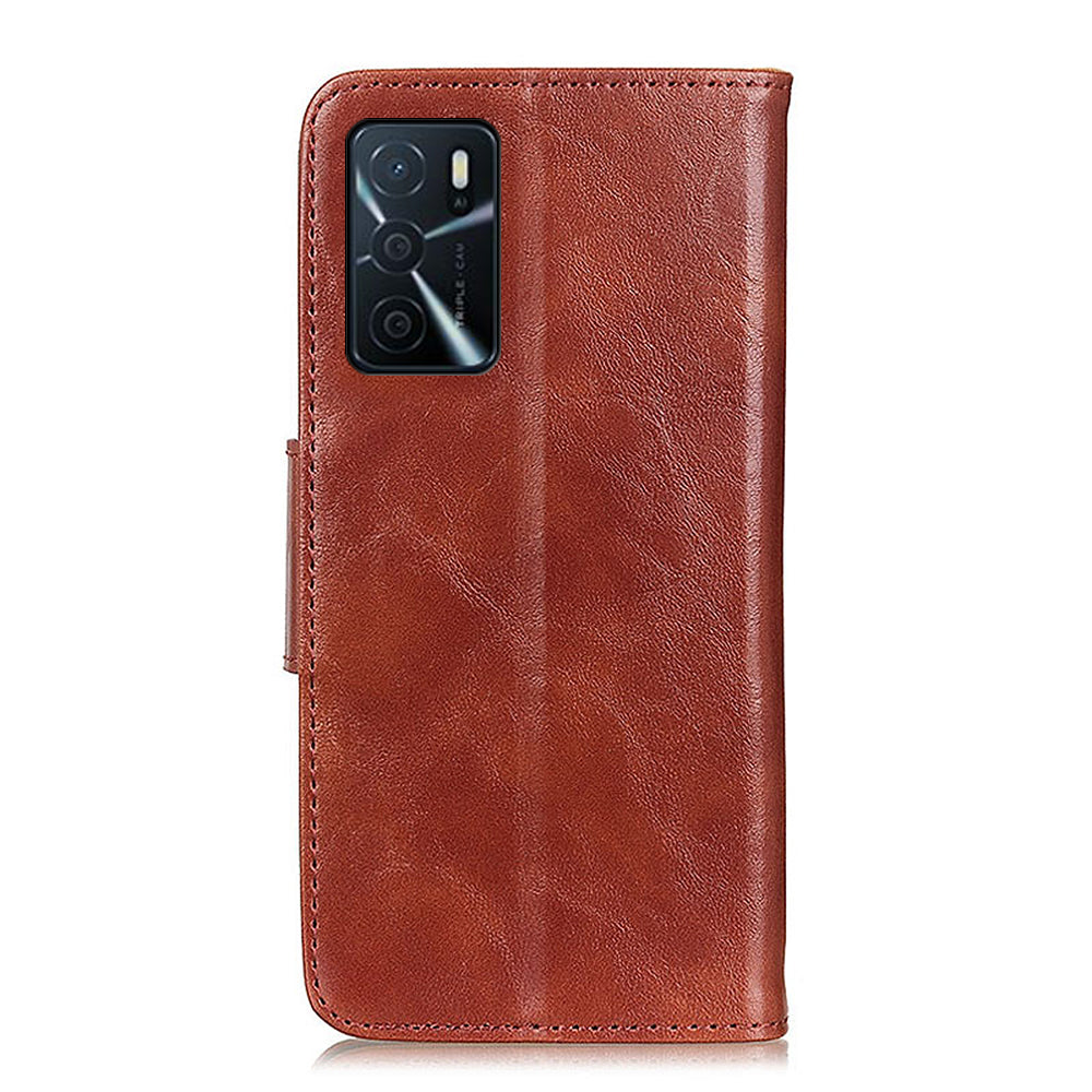 Split Leather Case Crazy Horse Style Phone Shell with Wallet and Stand for Oppo A16/A16s/A54s