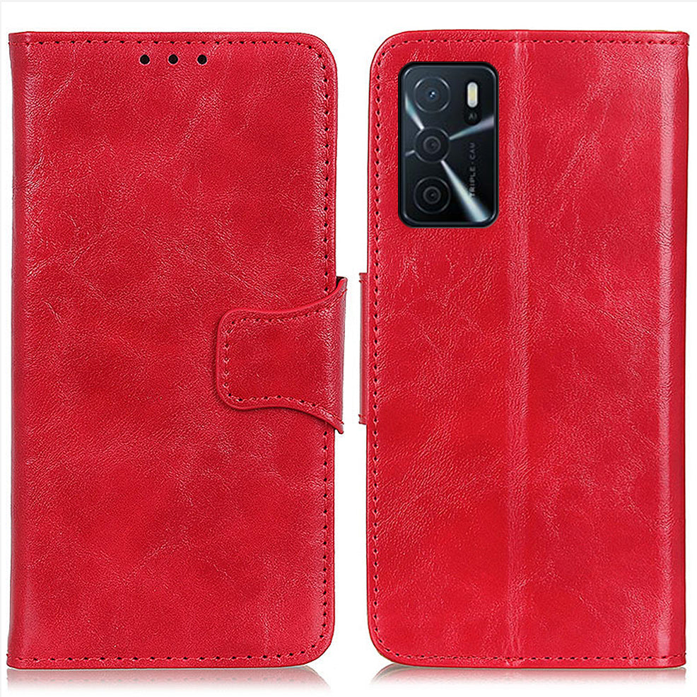 Split Leather Case Crazy Horse Style Phone Shell with Wallet and Stand for Oppo A16/A16s/A54s