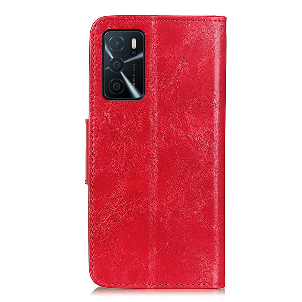 Split Leather Case Crazy Horse Style Phone Shell with Wallet and Stand for Oppo A16/A16s/A54s