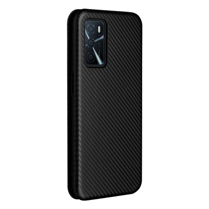 Magnetic Carbon Fiber Texture Design PU Leather Case with Card Slots and Ring Strap for Oppo A16/A16s/A54s