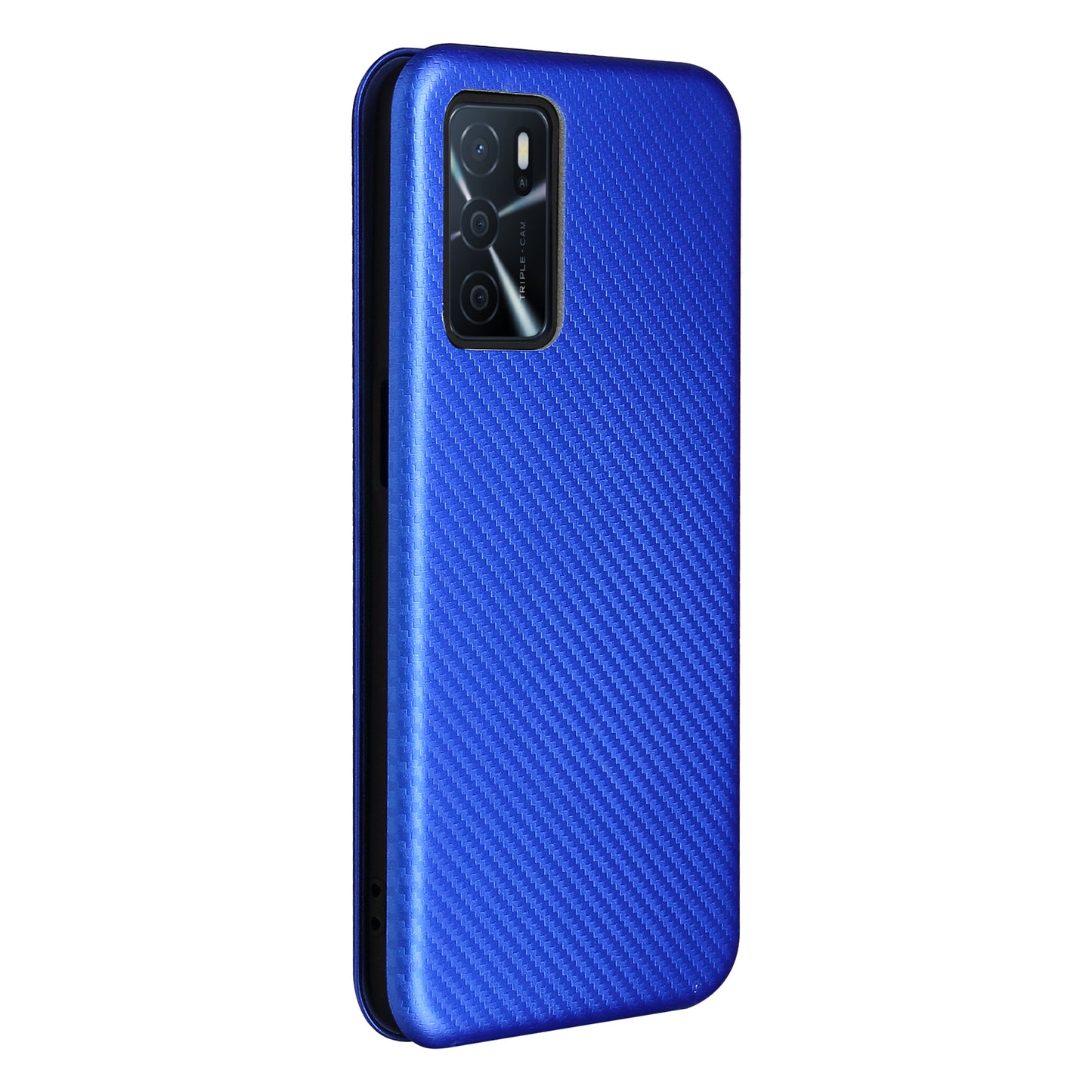 Magnetic Carbon Fiber Texture Design PU Leather Case with Card Slots and Ring Strap for Oppo A16/A16s/A54s