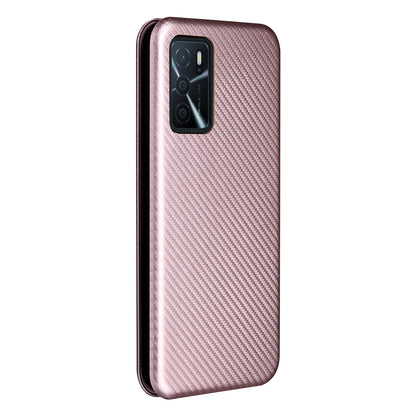 Magnetic Carbon Fiber Texture Design PU Leather Case with Card Slots and Ring Strap for Oppo A16/A16s/A54s