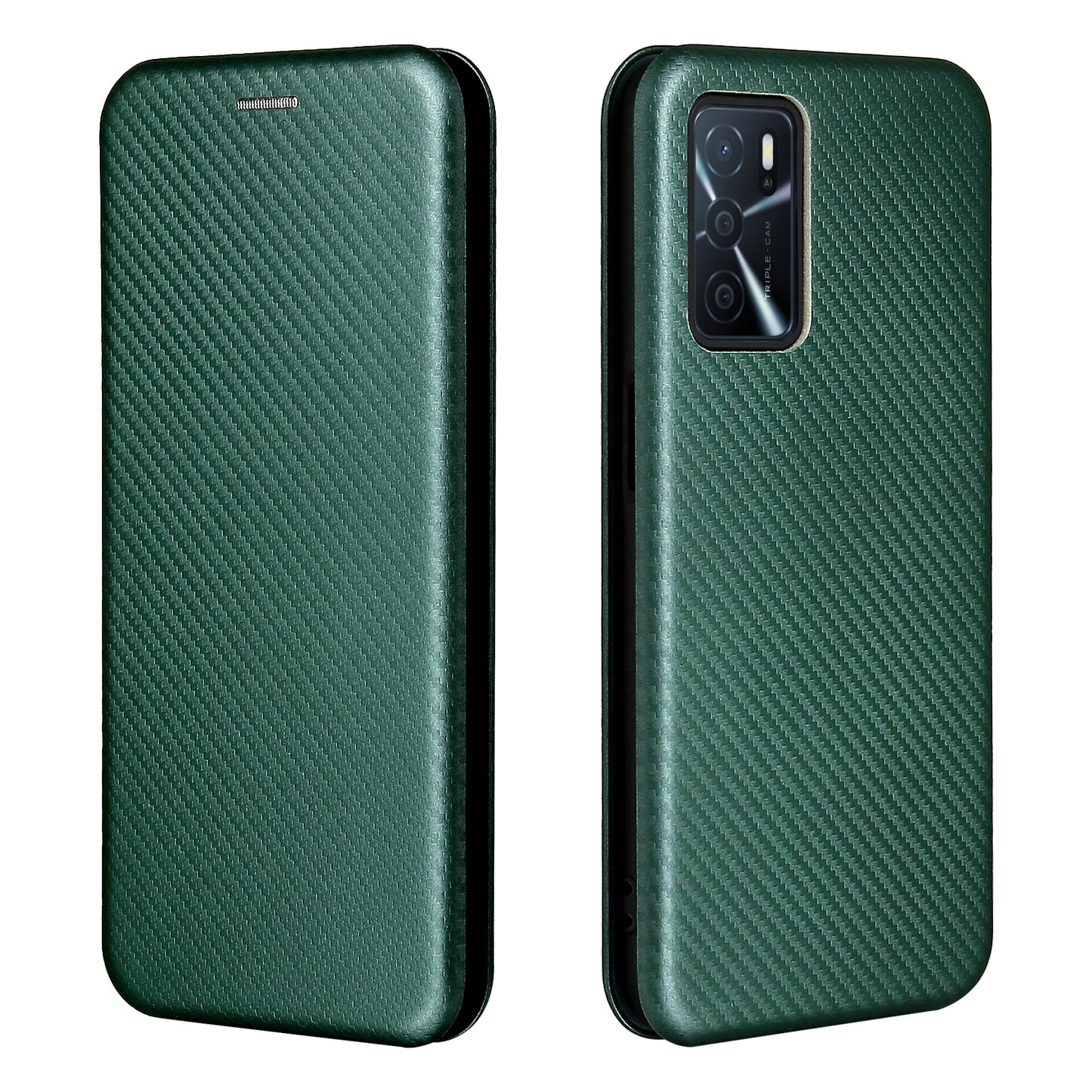 Magnetic Carbon Fiber Texture Design PU Leather Case with Card Slots and Ring Strap for Oppo A16/A16s/A54s