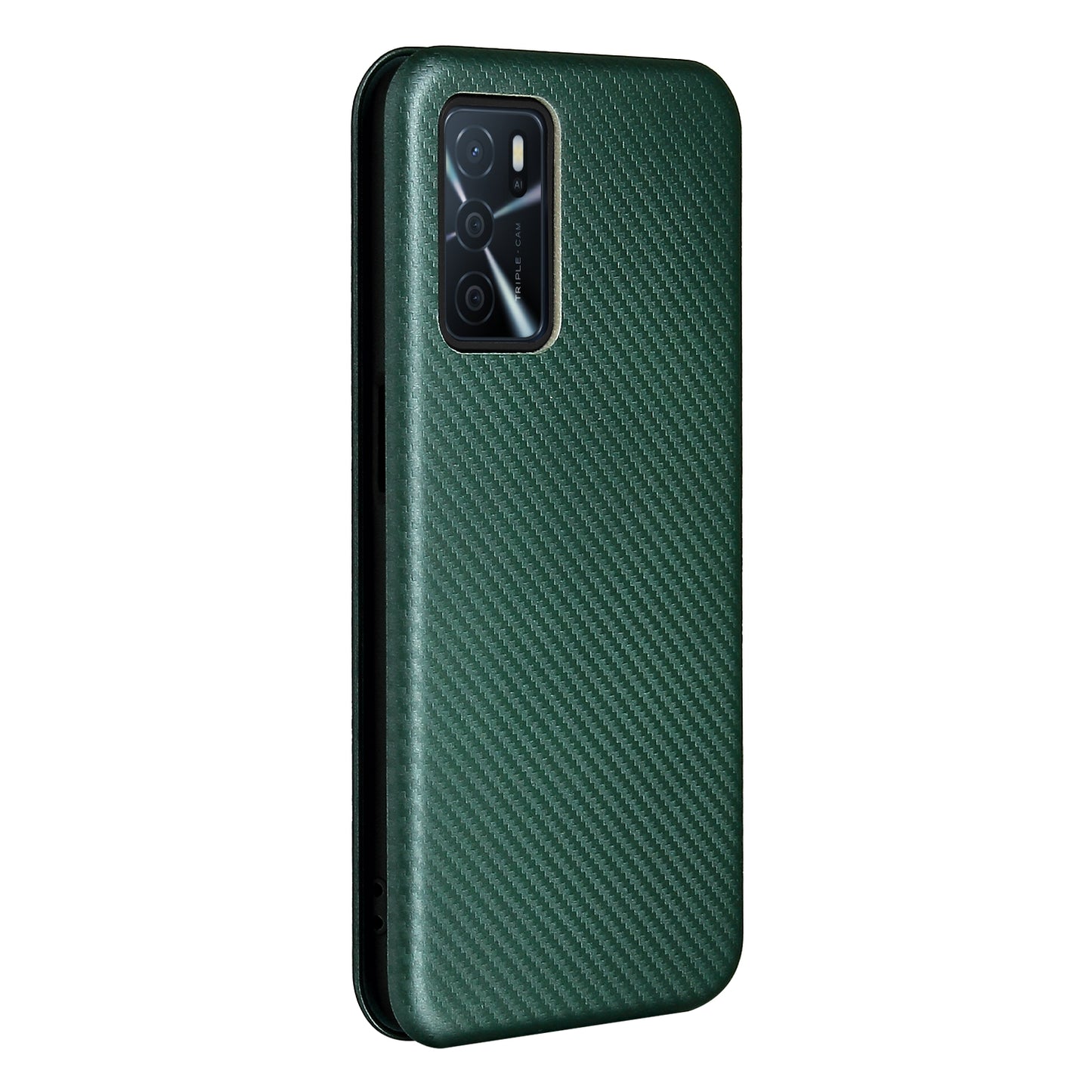 Magnetic Carbon Fiber Texture Design PU Leather Case with Card Slots and Ring Strap for Oppo A16/A16s/A54s