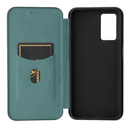 Magnetic Carbon Fiber Texture Design PU Leather Case with Card Slots and Ring Strap for Oppo A16/A16s/A54s