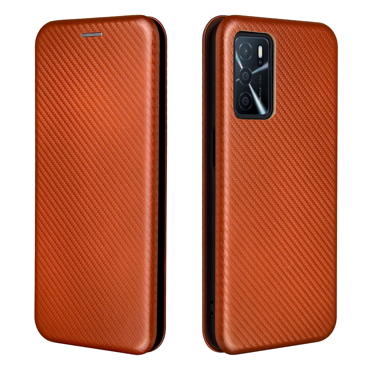 Magnetic Carbon Fiber Texture Design PU Leather Case with Card Slots and Ring Strap for Oppo A16/A16s/A54s