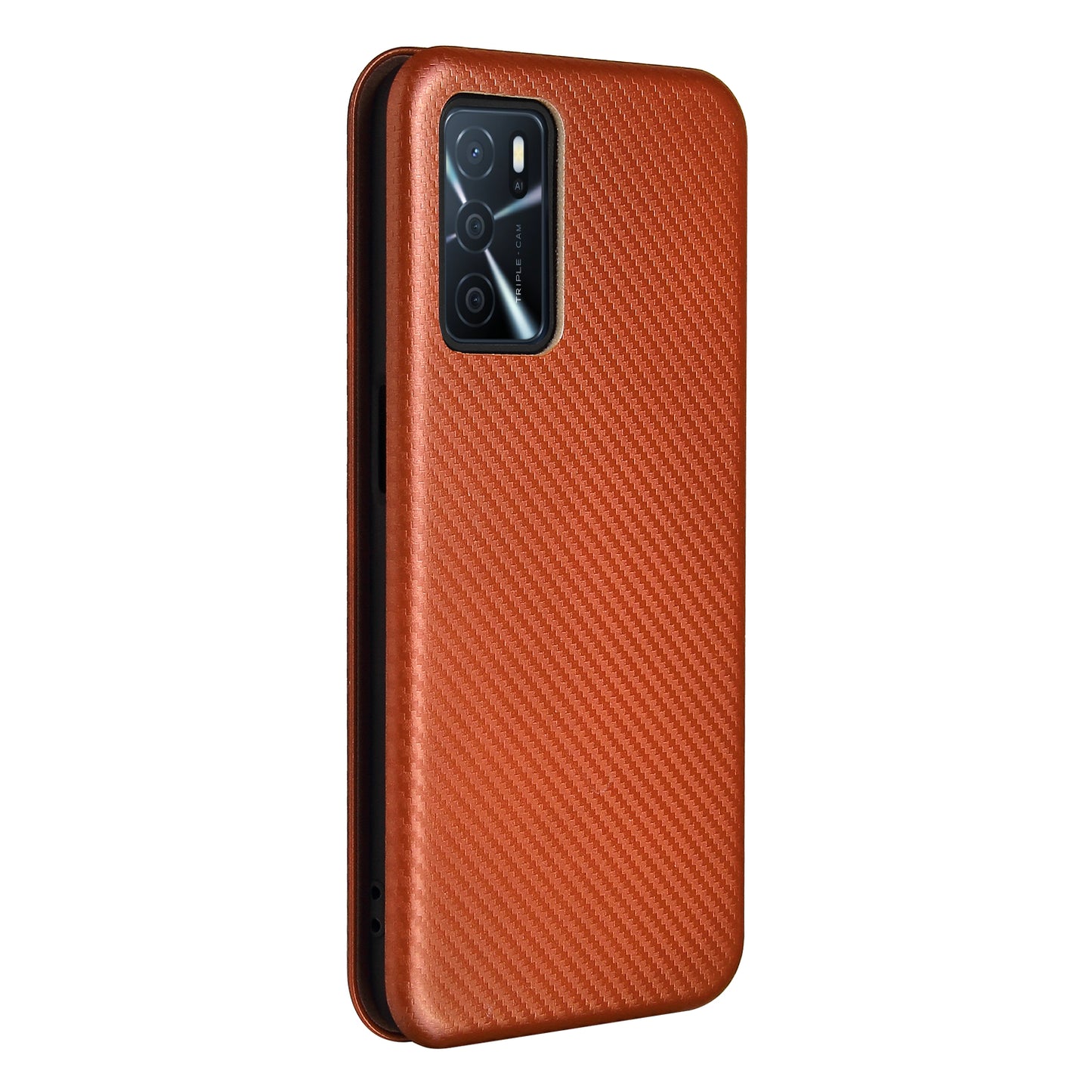 Magnetic Carbon Fiber Texture Design PU Leather Case with Card Slots and Ring Strap for Oppo A16/A16s/A54s