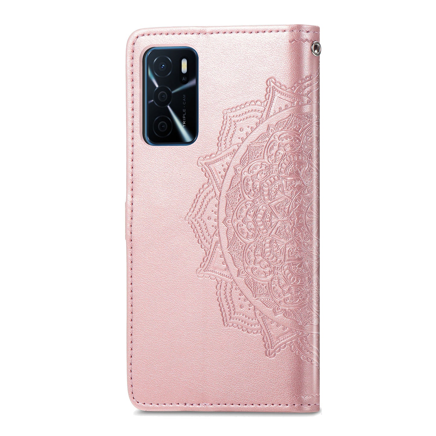 PU Leather Wallet Stand Phone Case with Embossed Mandala Flower for Oppo A16/A16s/A54s