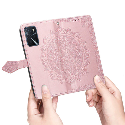 PU Leather Wallet Stand Phone Case with Embossed Mandala Flower for Oppo A16/A16s/A54s