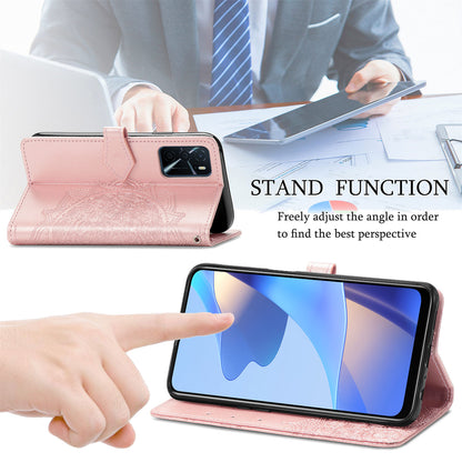 PU Leather Wallet Stand Phone Case with Embossed Mandala Flower for Oppo A16/A16s/A54s