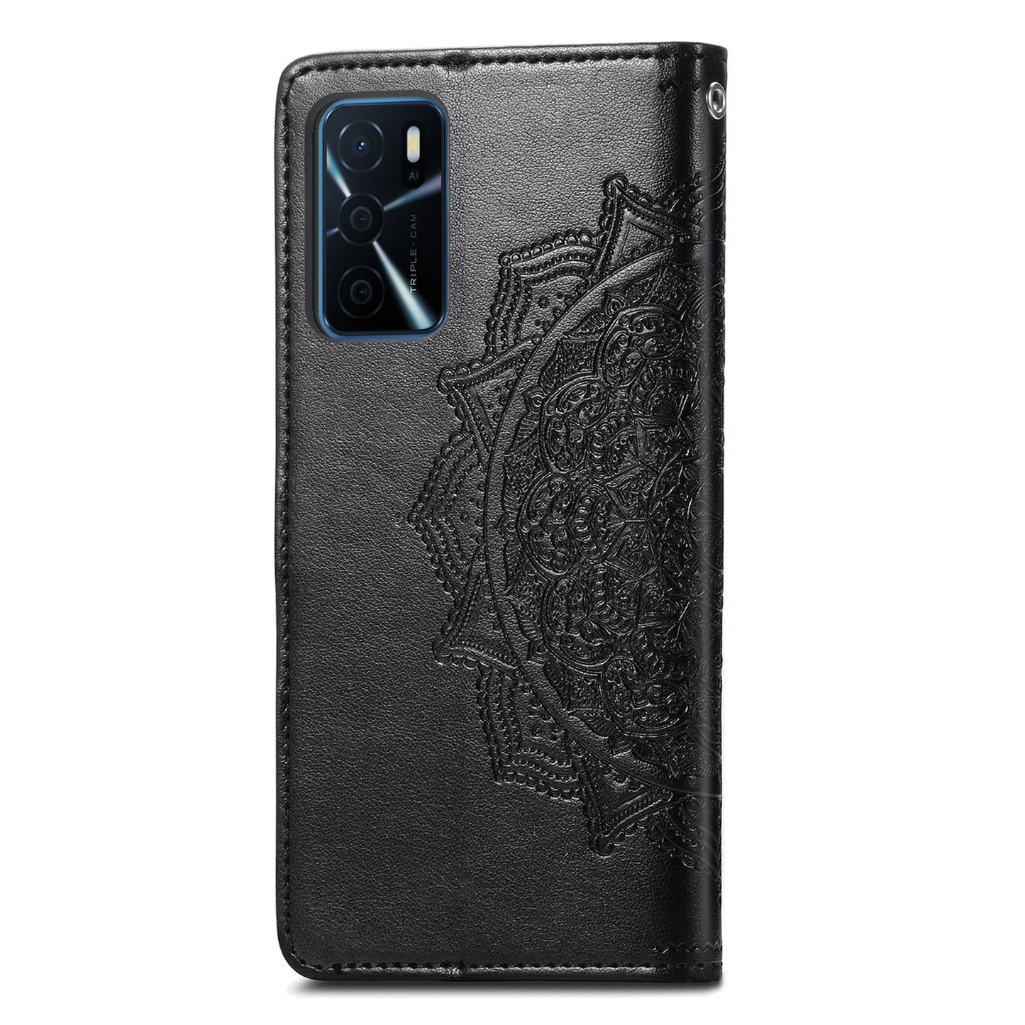 PU Leather Wallet Stand Phone Case with Embossed Mandala Flower for Oppo A16/A16s/A54s