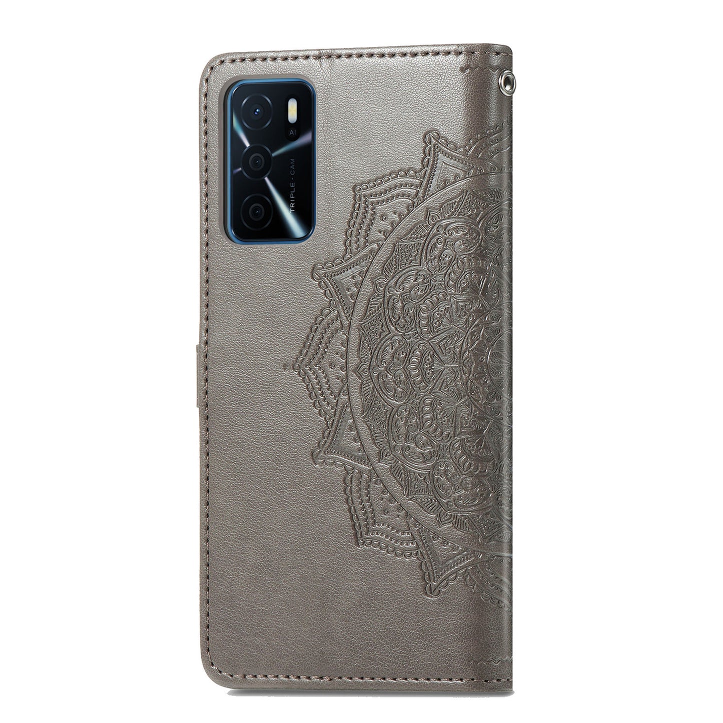 PU Leather Wallet Stand Phone Case with Embossed Mandala Flower for Oppo A16/A16s/A54s