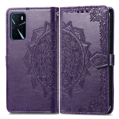 PU Leather Wallet Stand Phone Case with Embossed Mandala Flower for Oppo A16/A16s/A54s