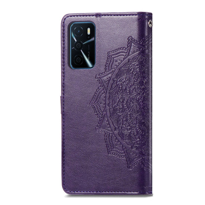 PU Leather Wallet Stand Phone Case with Embossed Mandala Flower for Oppo A16/A16s/A54s