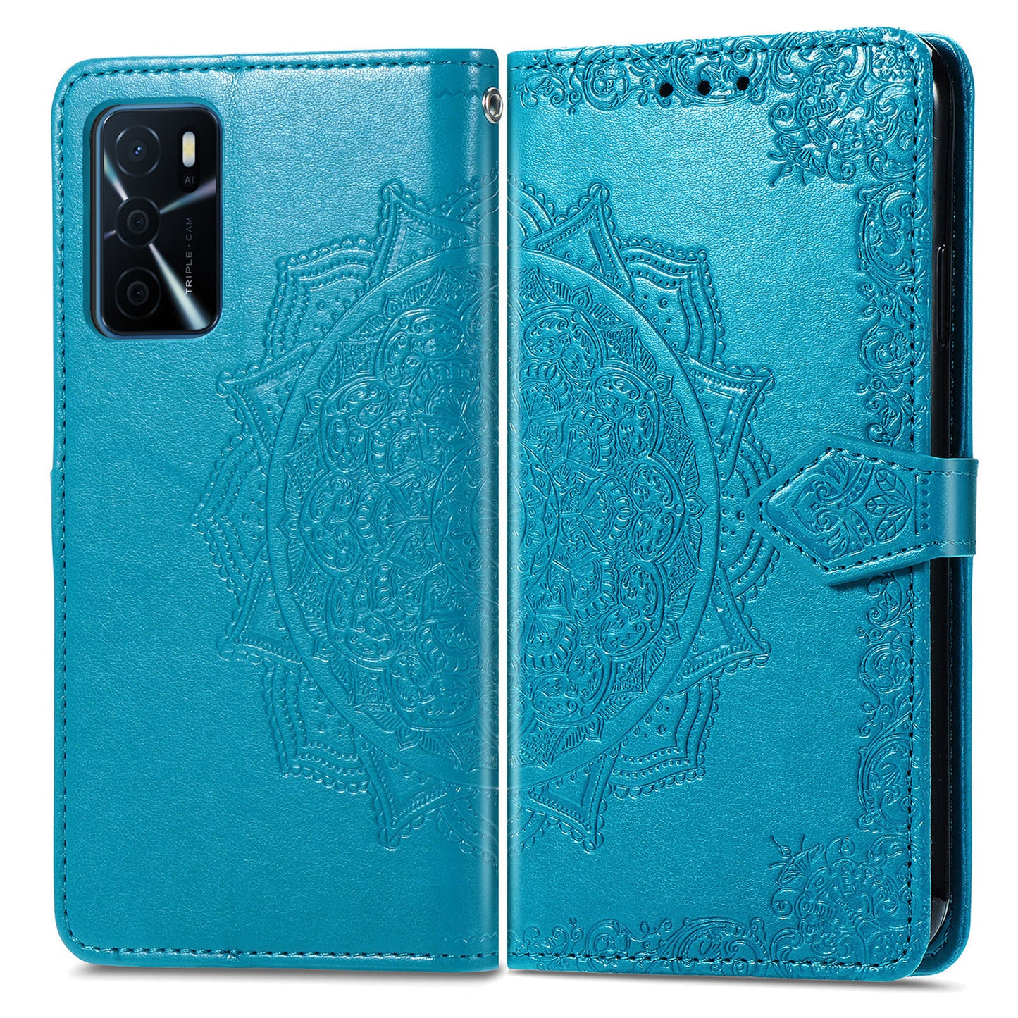 PU Leather Wallet Stand Phone Case with Embossed Mandala Flower for Oppo A16/A16s/A54s