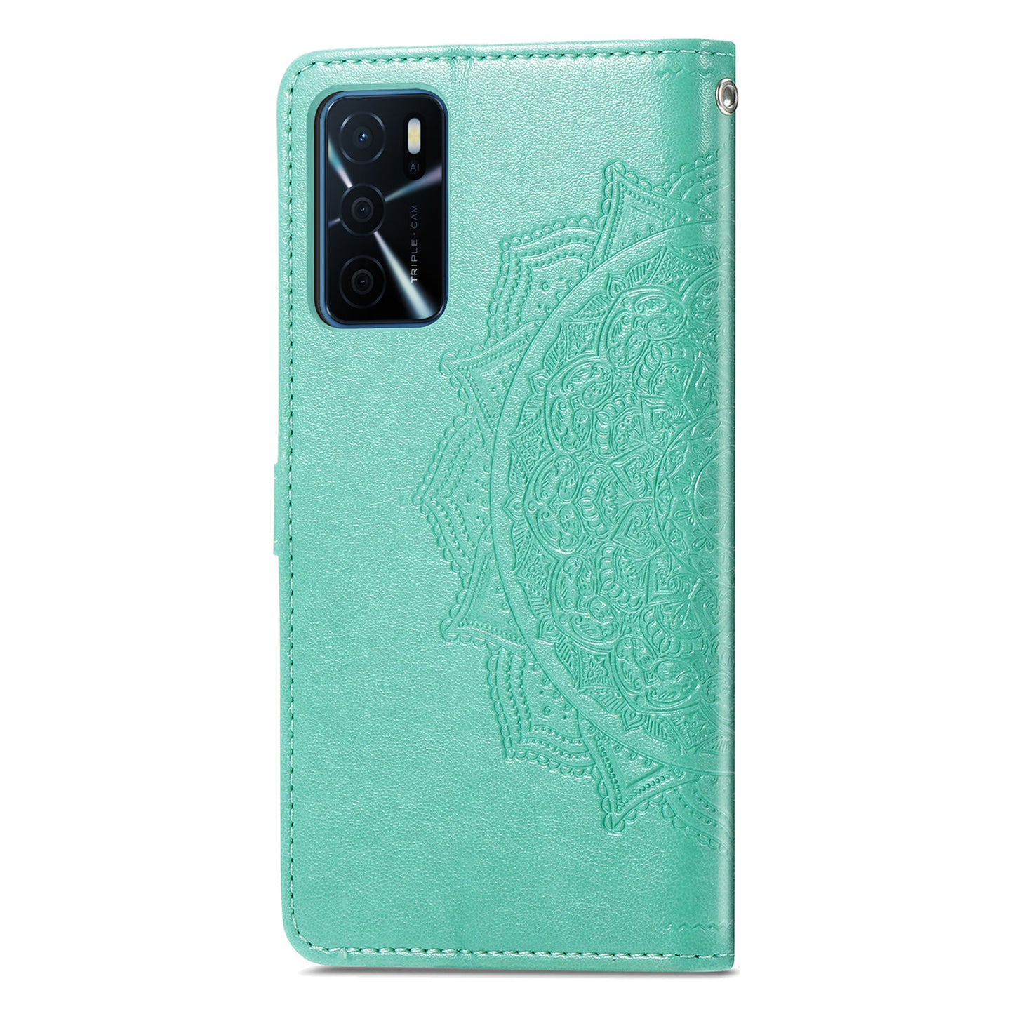 PU Leather Wallet Stand Phone Case with Embossed Mandala Flower for Oppo A16/A16s/A54s