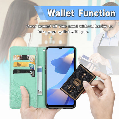 PU Leather Wallet Stand Phone Case with Embossed Mandala Flower for Oppo A16/A16s/A54s