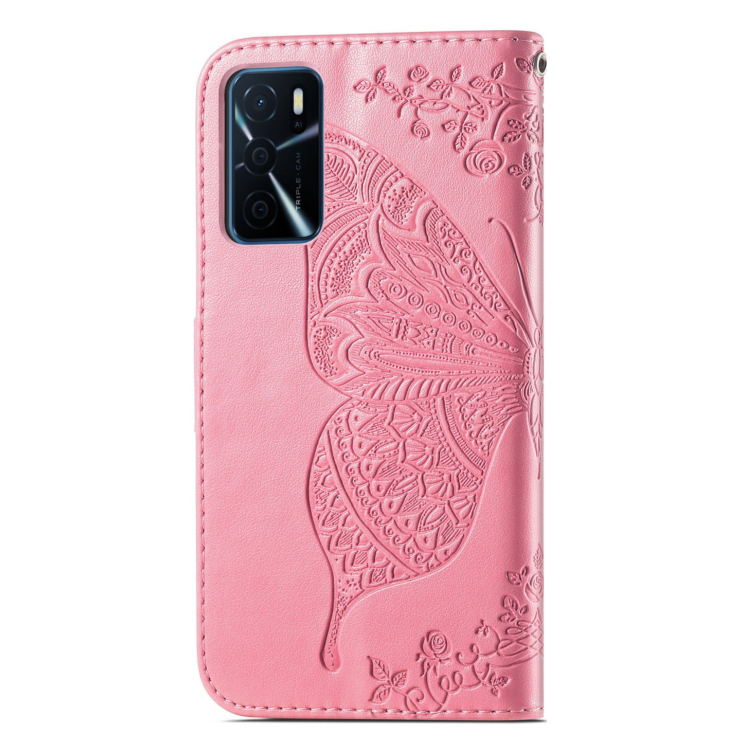 Big Butterfly Imprinting Protective Leather Wallet Cover with Strap for Oppo A16/A16s/A54s