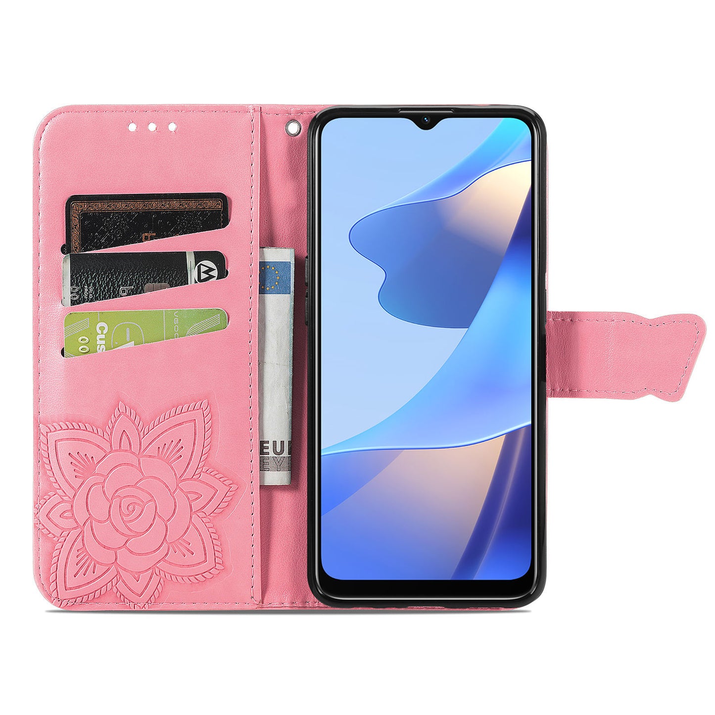 Big Butterfly Imprinting Protective Leather Wallet Cover with Strap for Oppo A16/A16s/A54s