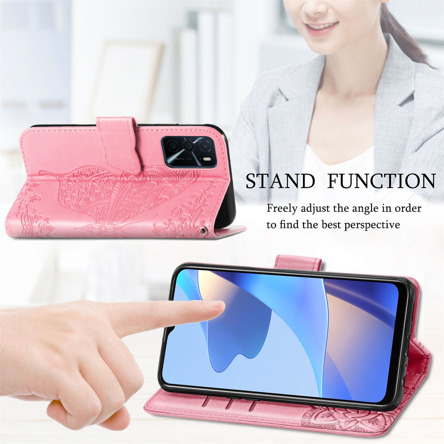 Big Butterfly Imprinting Protective Leather Wallet Cover with Strap for Oppo A16/A16s/A54s