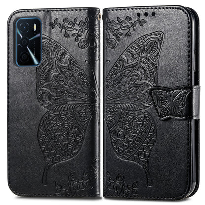 Big Butterfly Imprinting Protective Leather Wallet Cover with Strap for Oppo A16/A16s/A54s