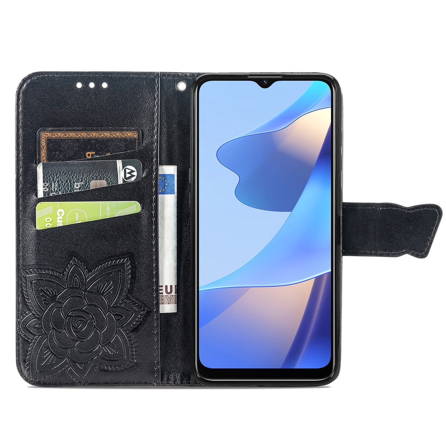 Big Butterfly Imprinting Protective Leather Wallet Cover with Strap for Oppo A16/A16s/A54s