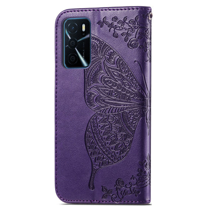 Big Butterfly Imprinting Protective Leather Wallet Cover with Strap for Oppo A16/A16s/A54s