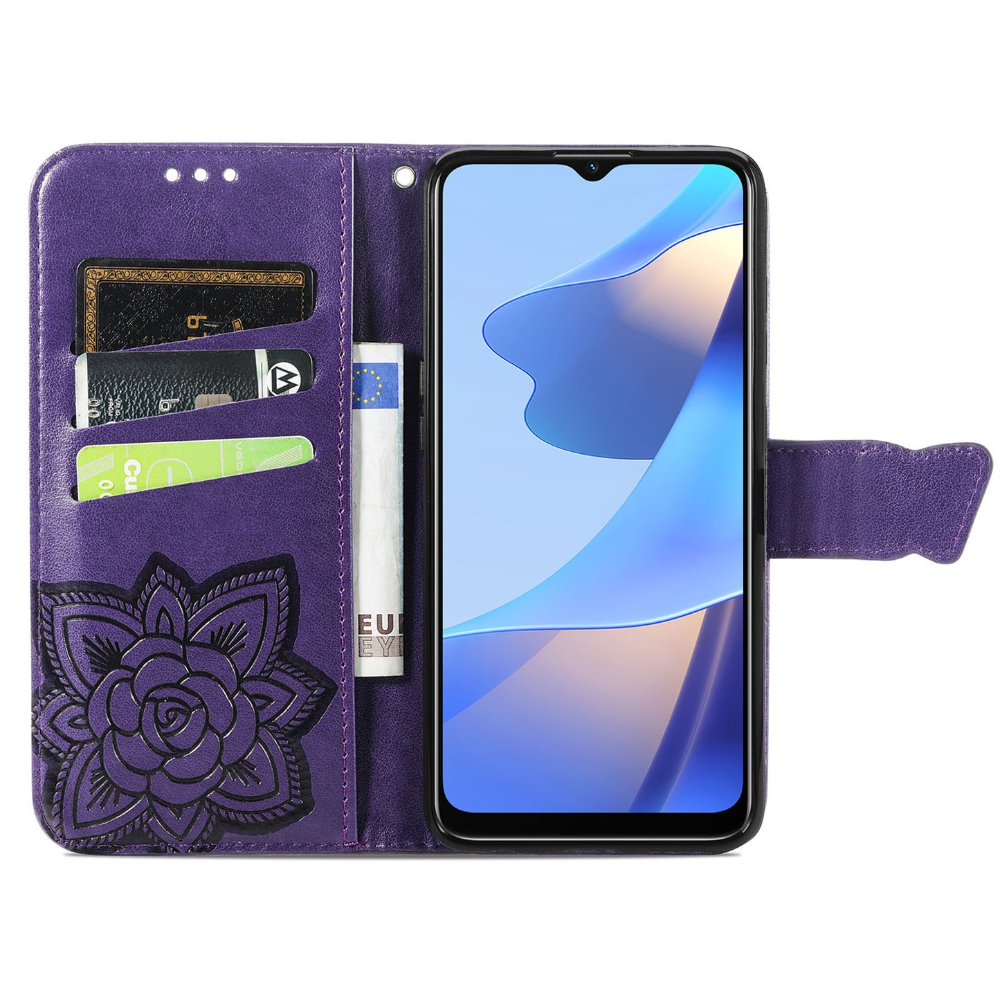 Big Butterfly Imprinting Protective Leather Wallet Cover with Strap for Oppo A16/A16s/A54s