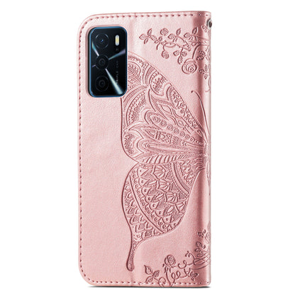 Big Butterfly Imprinting Protective Leather Wallet Cover with Strap for Oppo A16/A16s/A54s