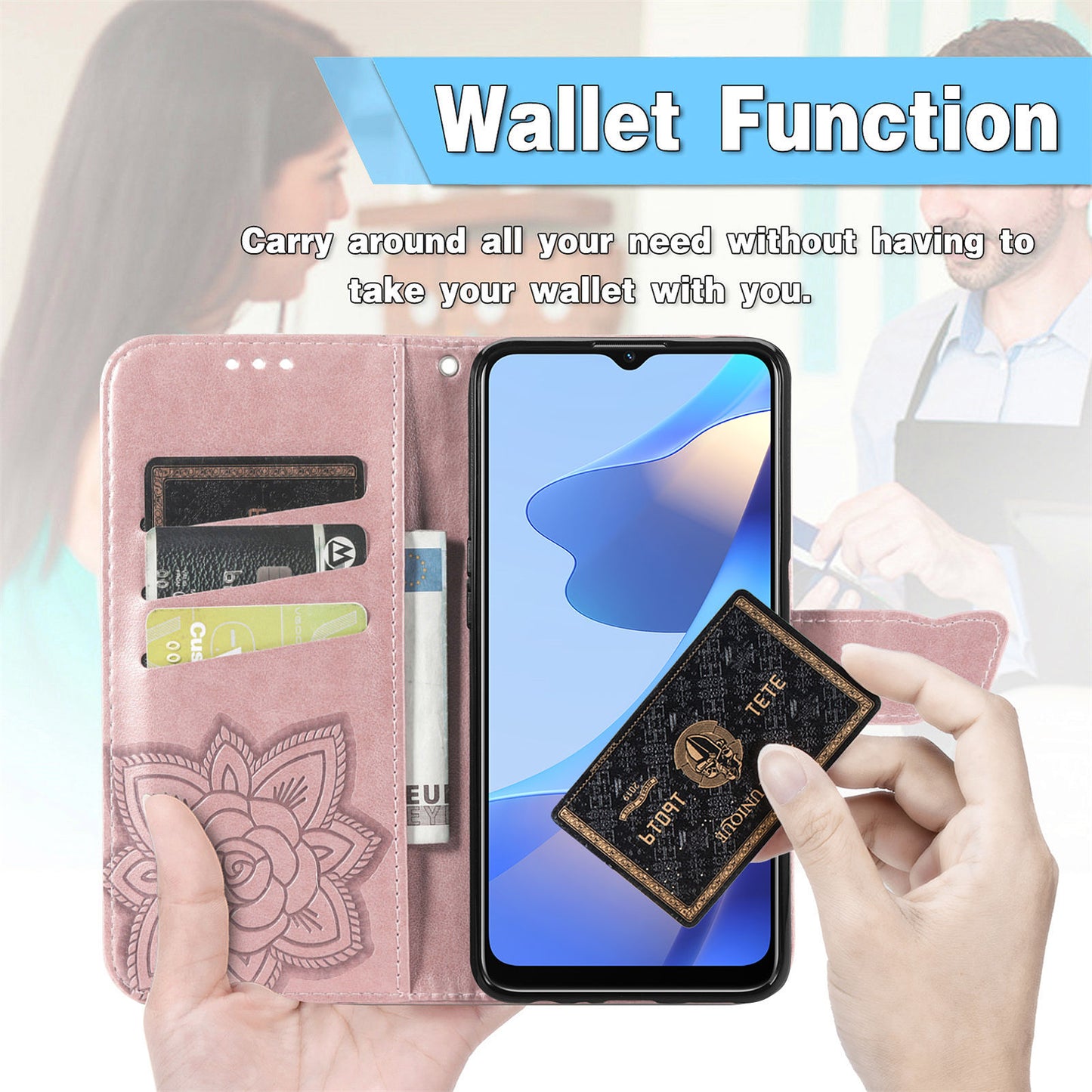 Big Butterfly Imprinting Protective Leather Wallet Cover with Strap for Oppo A16/A16s/A54s