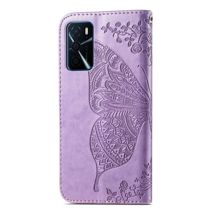 Big Butterfly Imprinting Protective Leather Wallet Cover with Strap for Oppo A16/A16s/A54s