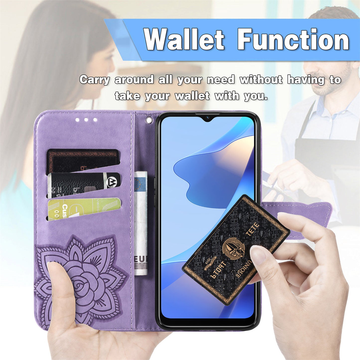 Big Butterfly Imprinting Protective Leather Wallet Cover with Strap for Oppo A16/A16s/A54s