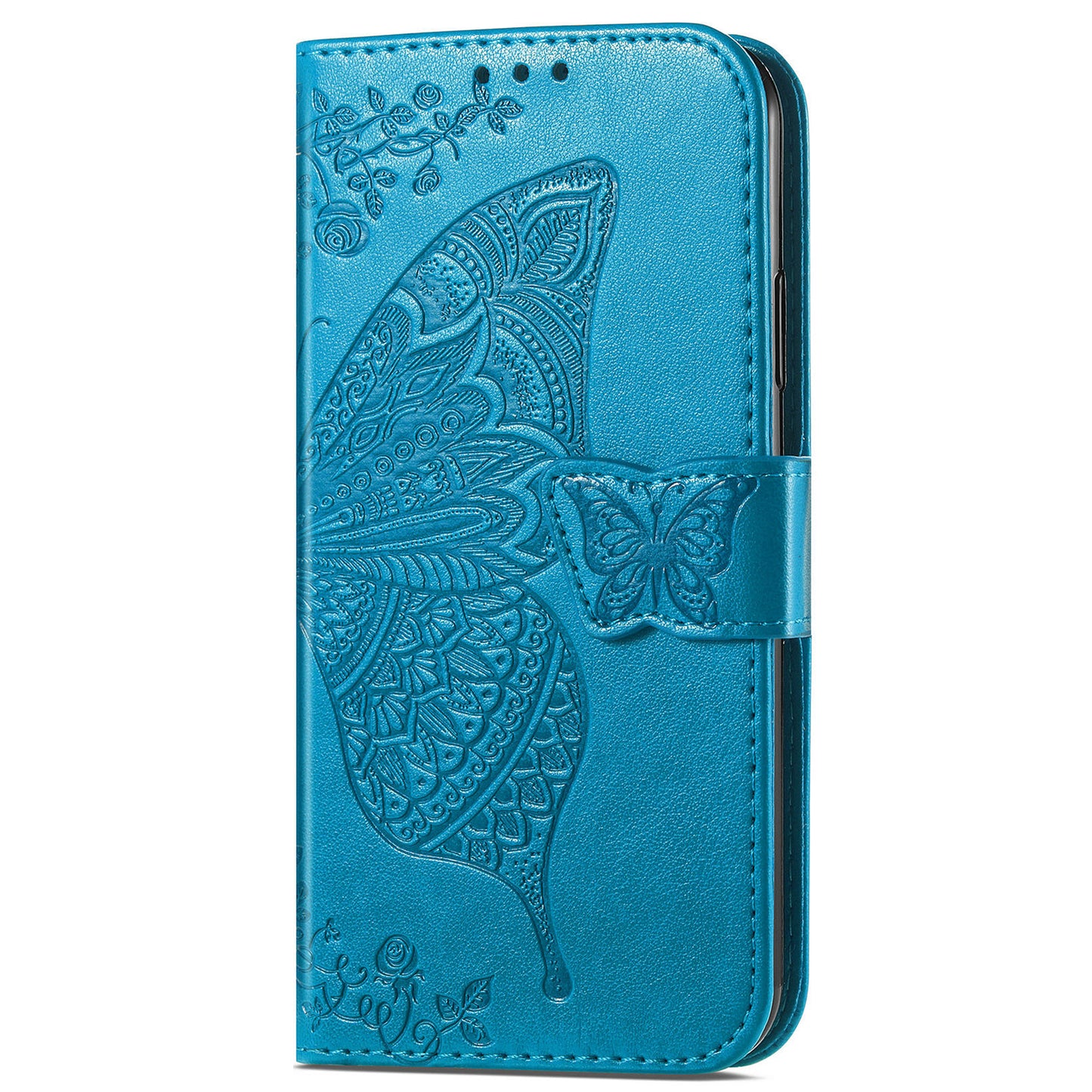 Big Butterfly Imprinting Protective Leather Wallet Cover with Strap for Oppo A16/A16s/A54s